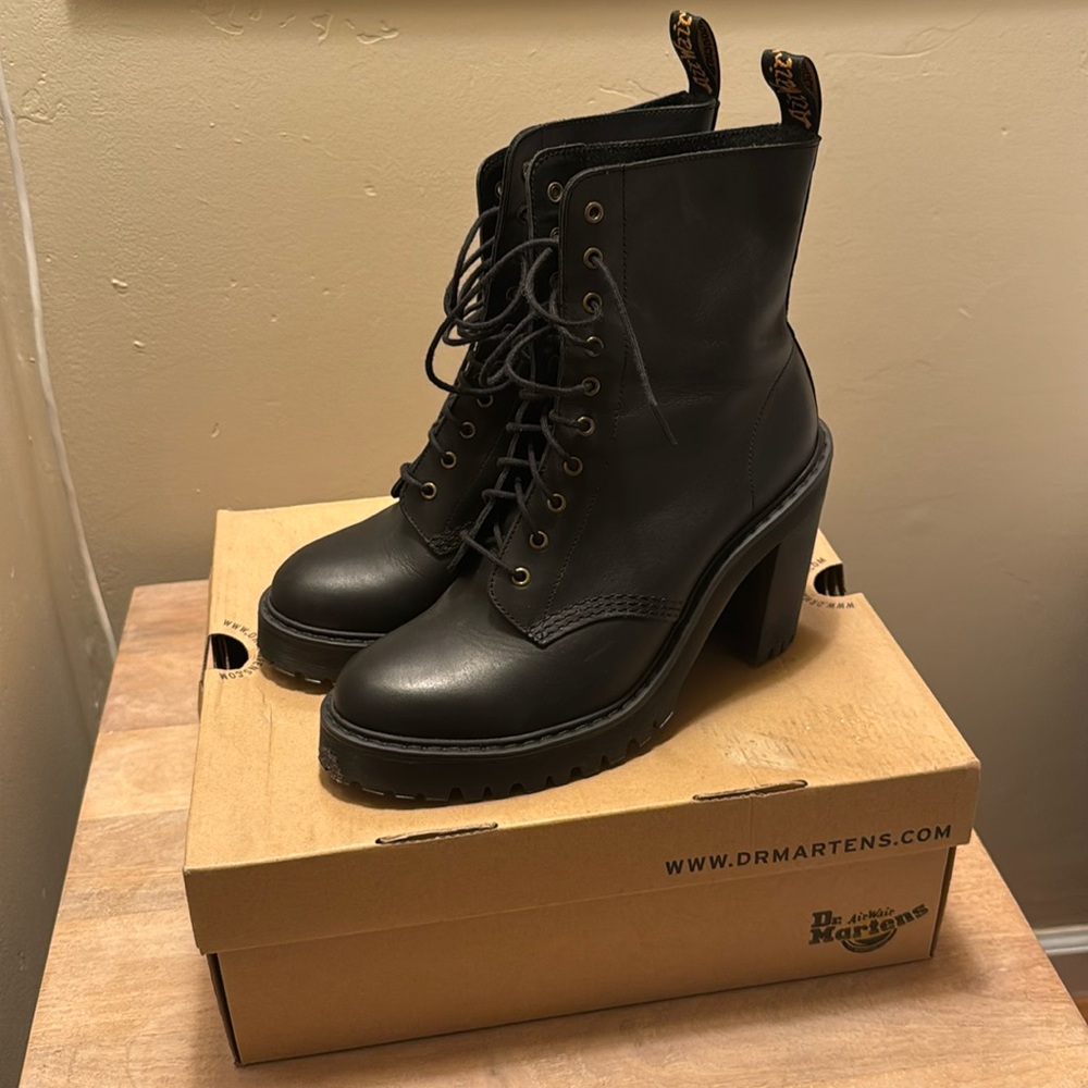 Dr. Martens Kendra Leather Heeled Combat Boots - Like new in original box!